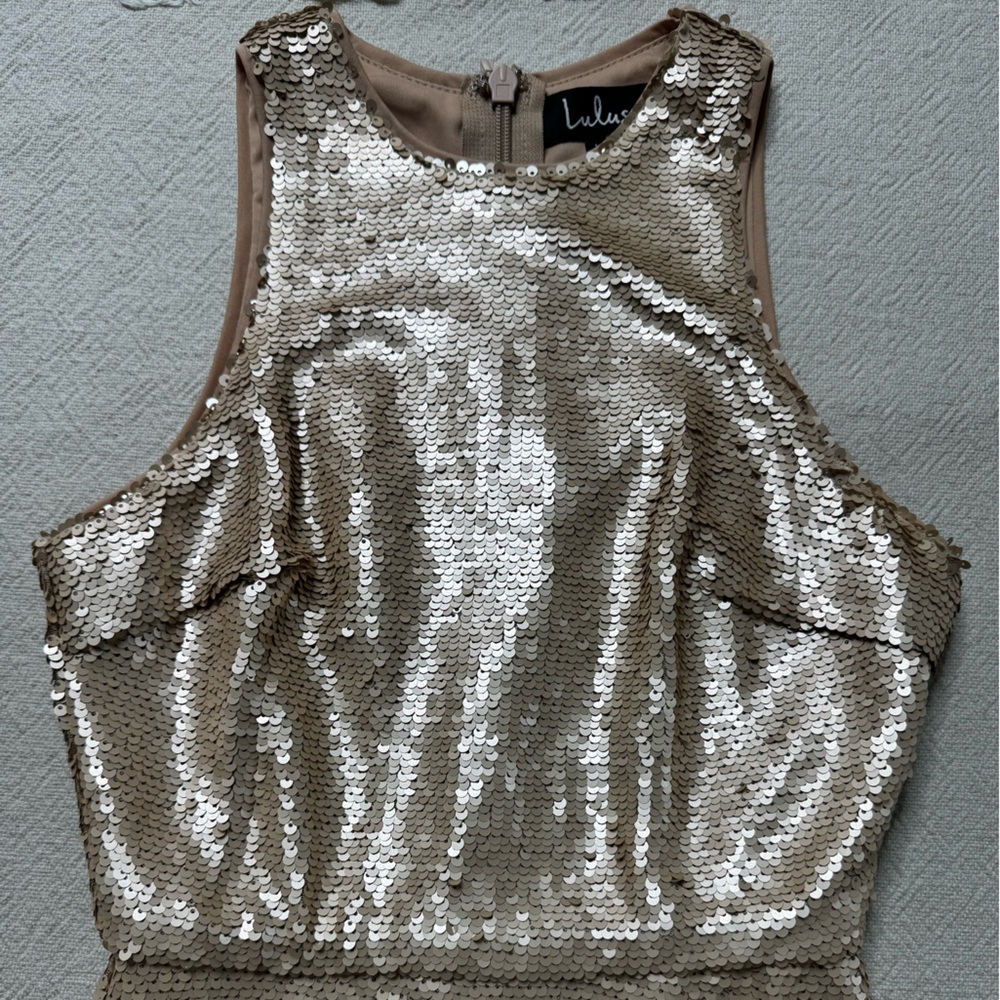 Lulus Notorious Matte Rose Gold‎ Sequin Mermaid Maxi Dress XS Prom - Picture 4 of 9